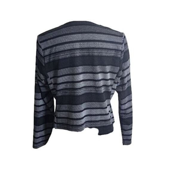 Chico's Jacket Knit Jacquard Black White Striped Pockets Women's Medium - Picture 4 of 7